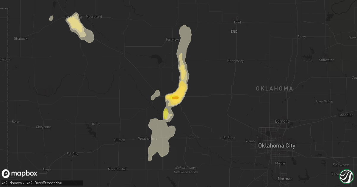 Hail map in Watonga, OK on June 28, 2016