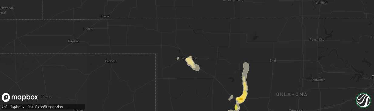 Hail map in Woodward, OK on June 28, 2016