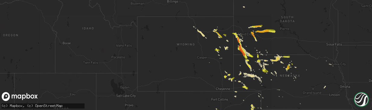 Hail map in Wyoming on June 28, 2016