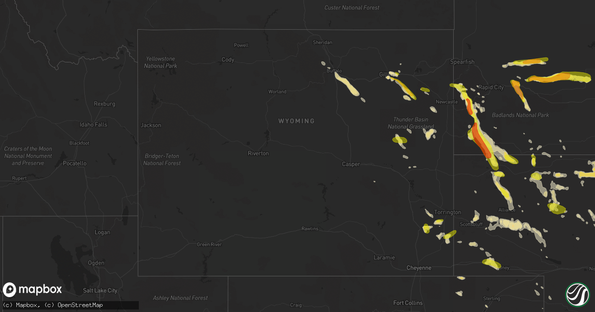 Hail map in Wyoming on June 28, 2016