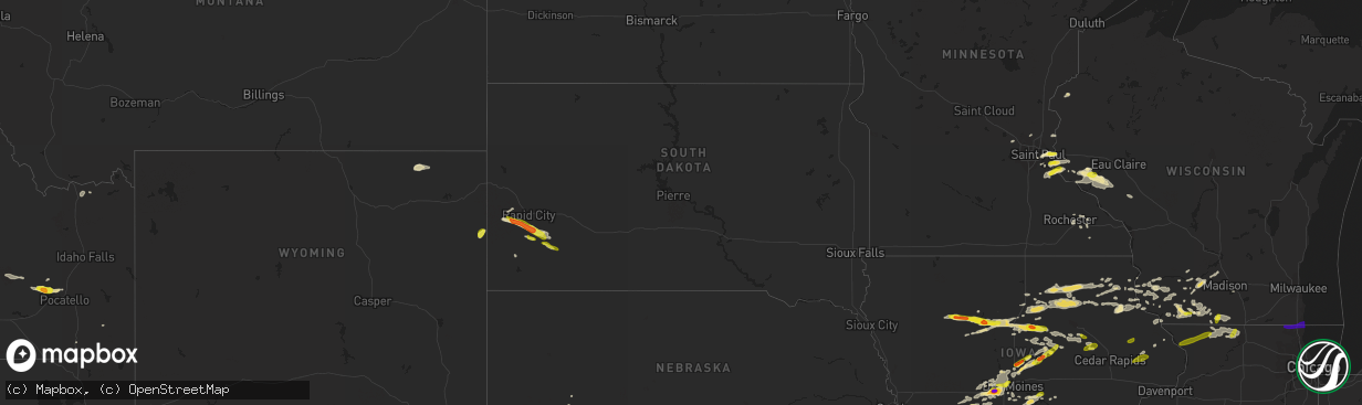 Hail map in South Dakota on June 28, 2017