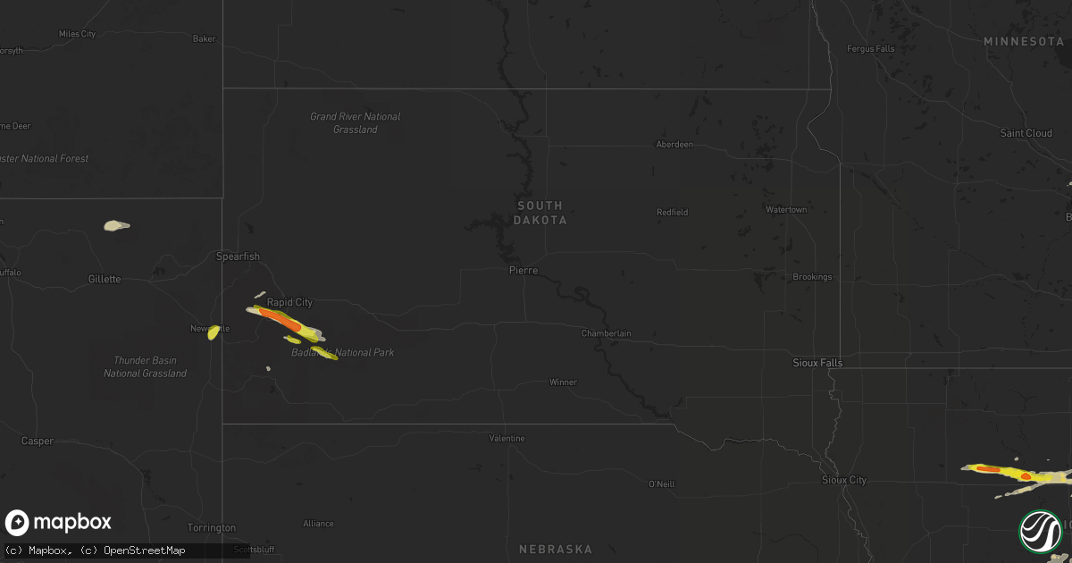 Hail map in South Dakota on June 28, 2017