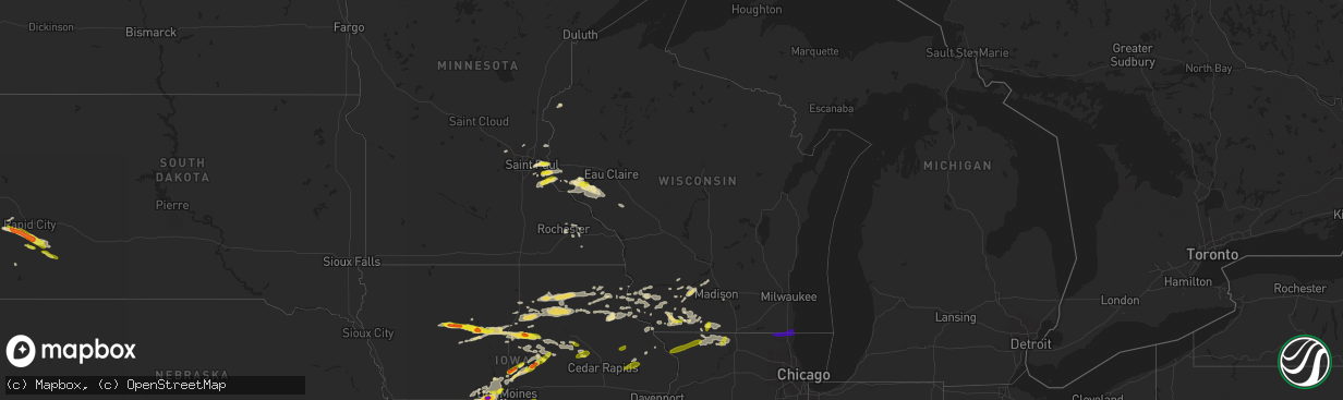 Hail map in Wisconsin on June 28, 2017