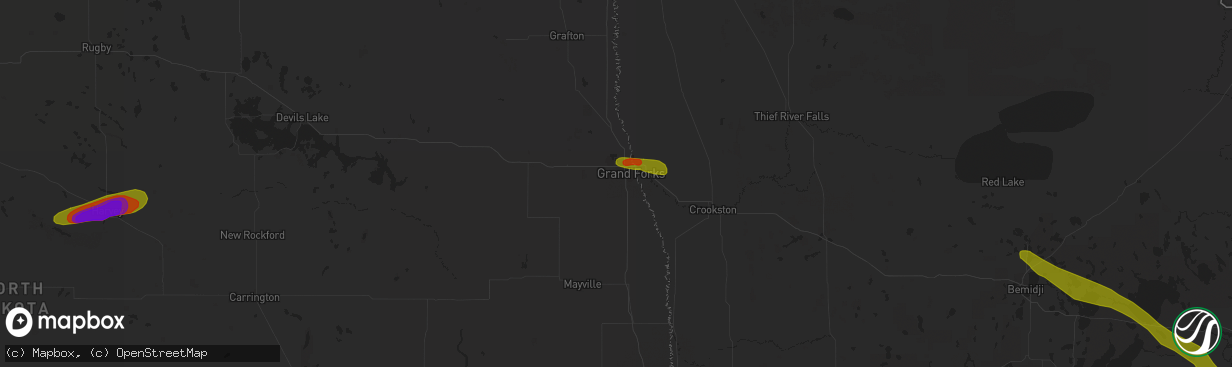 Hail map in Grand Forks, ND on June 28, 2018