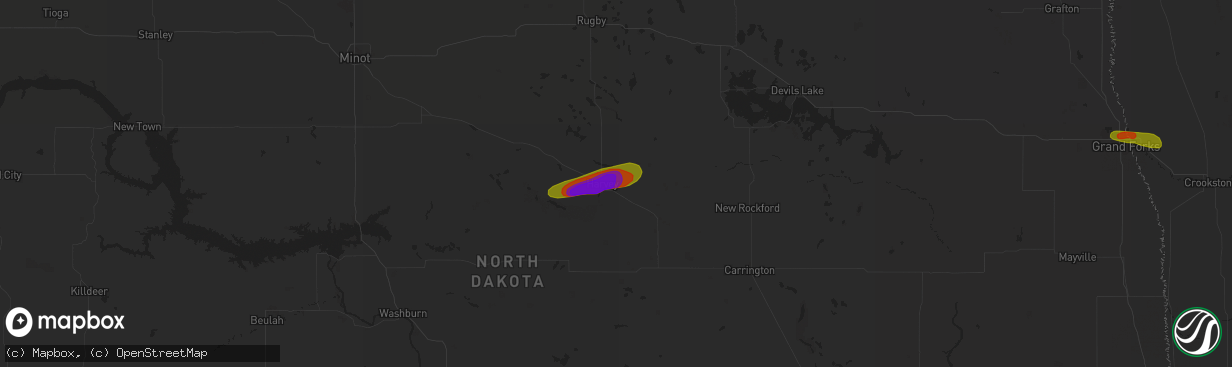 Hail map in Harvey, ND on June 28, 2018