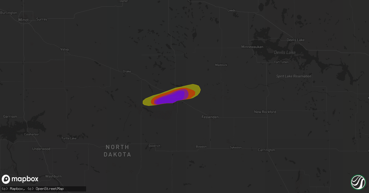Hail map in Harvey, ND on June 28, 2018