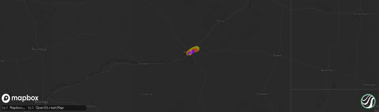 Hail map in Miles City, MT on June 28, 2018