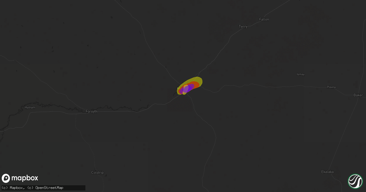 Hail map in Miles City, MT on June 28, 2018