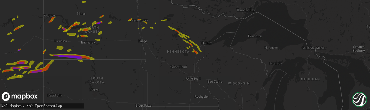 Hail map in Minnesota on June 28, 2018