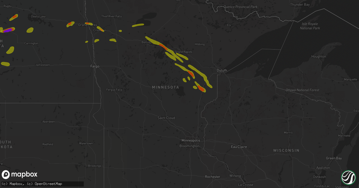 Hail map in Minnesota on June 28, 2018