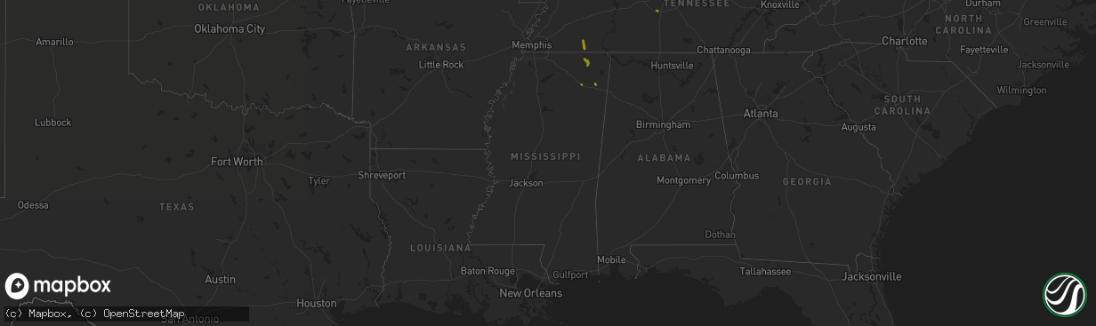 Hail map in Mississippi on June 28, 2018