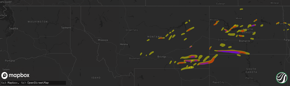 Hail map in Montana on June 28, 2018