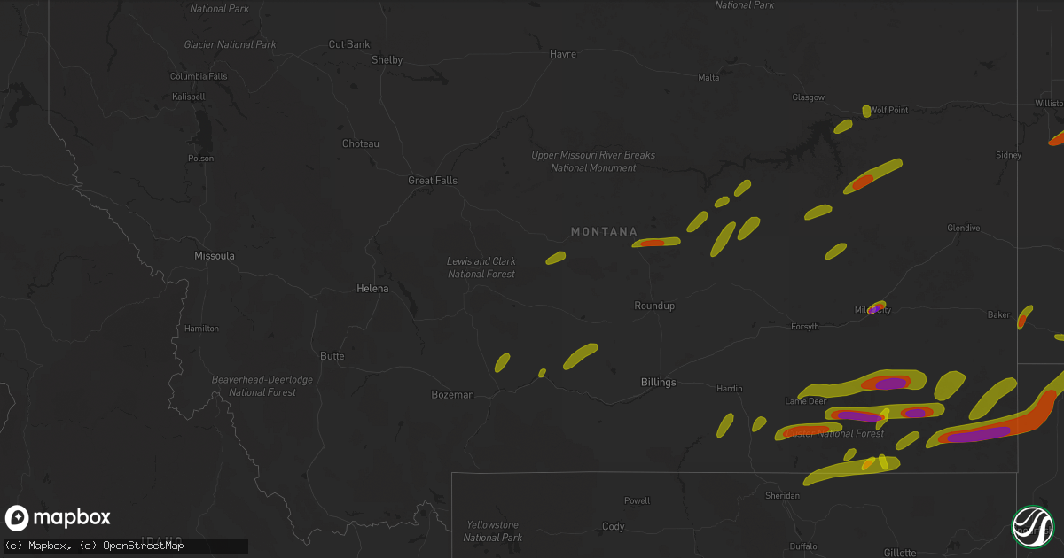 Hail map in Montana on June 28, 2018
