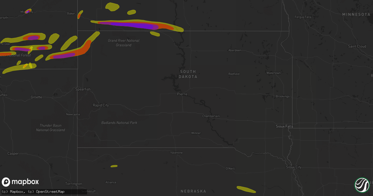 Hail map in South Dakota on June 28, 2018