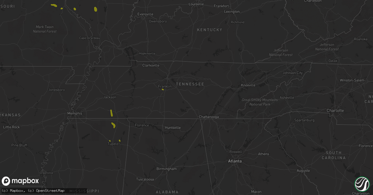 Hail map in Tennessee on June 28, 2018