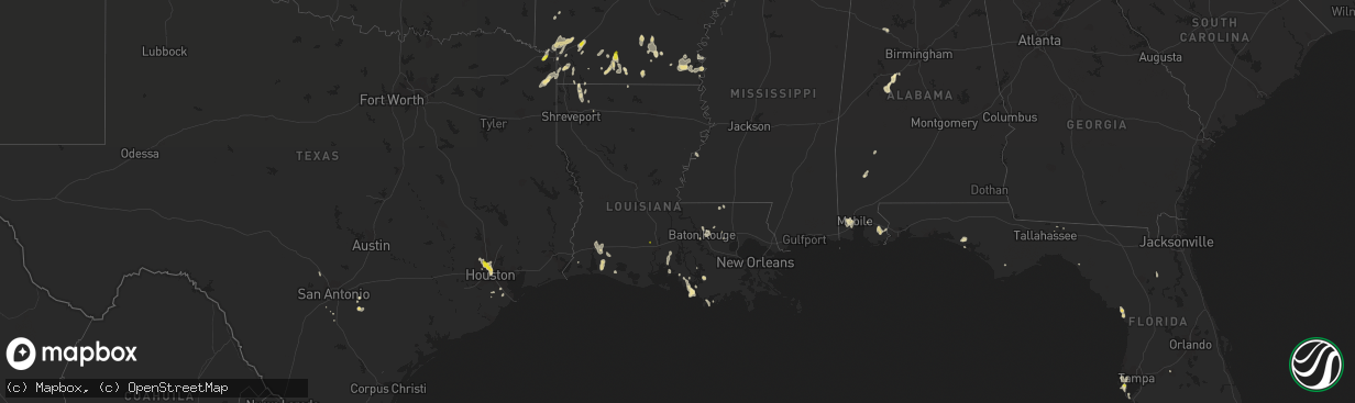 Hail map in Louisiana on June 28, 2019