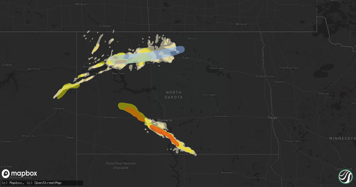 Hail map in North Dakota on June 28, 2019