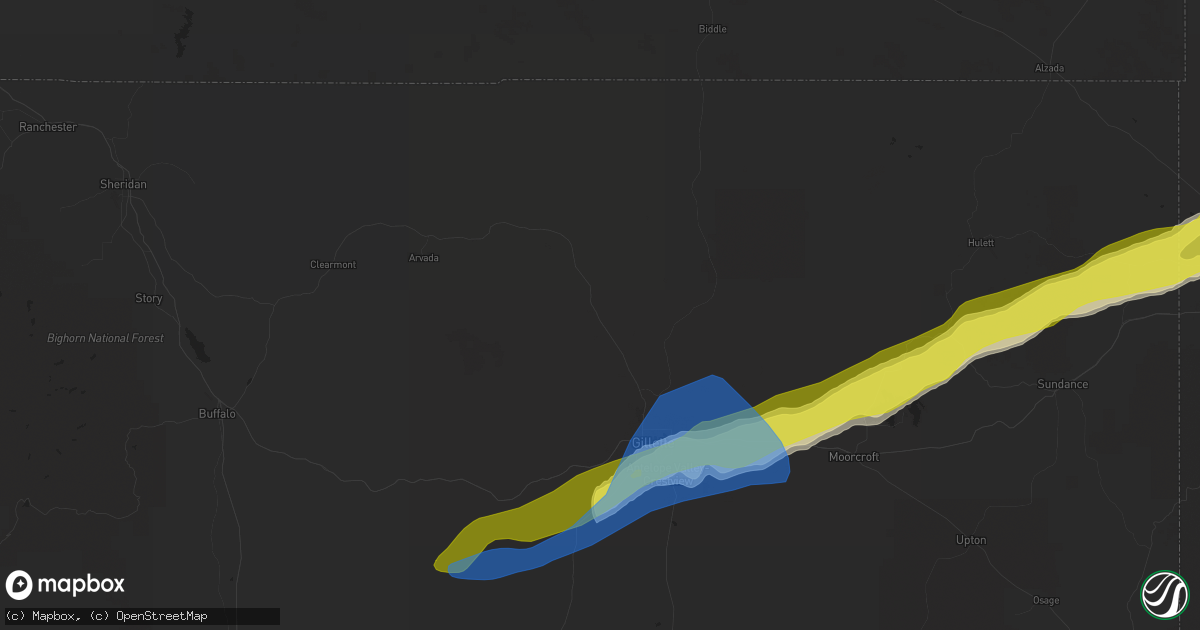 Hail map in Gillette, WY on June 28, 2020