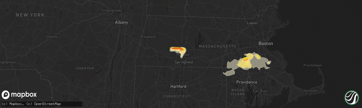 Hail map in Holyoke, MA on June 28, 2020