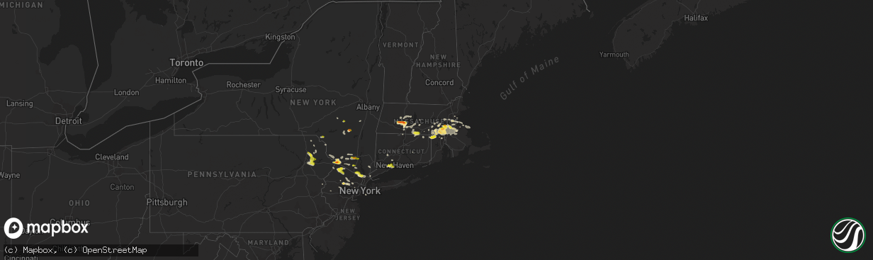 Hail map in Massachusetts on June 28, 2020