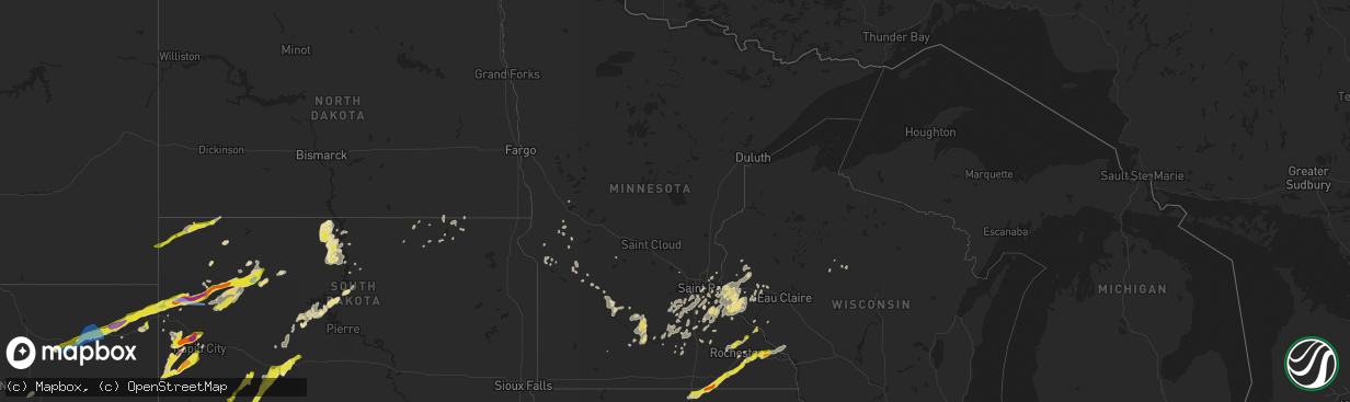 Hail map in Minnesota on June 28, 2020