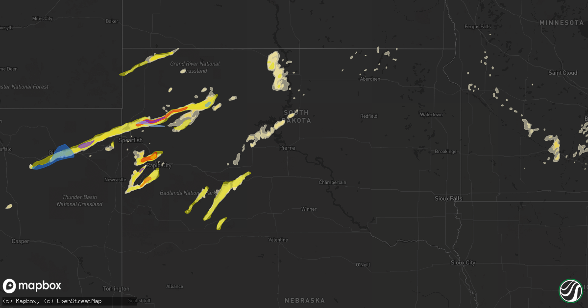 Hail map in South Dakota on June 28, 2020