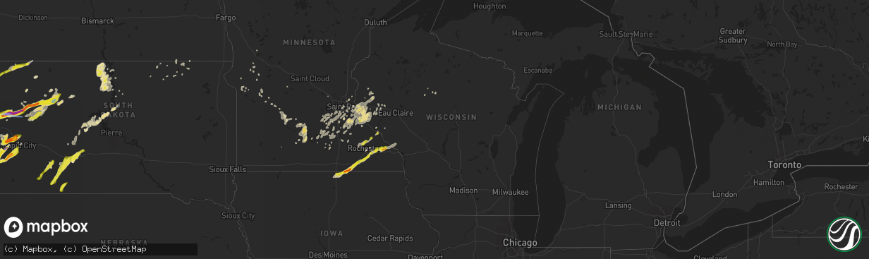 Hail map in Wisconsin on June 28, 2020