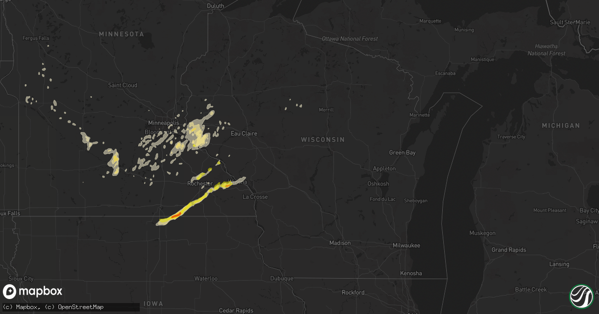 Hail map in Wisconsin on June 28, 2020