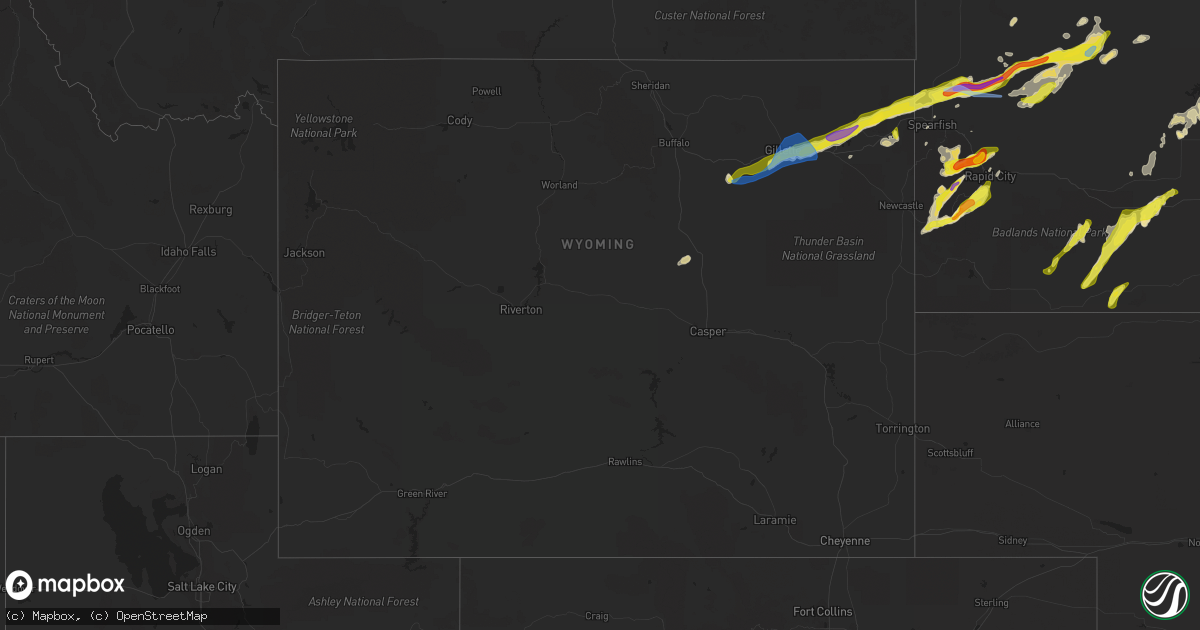 Hail map in Wyoming on June 28, 2020