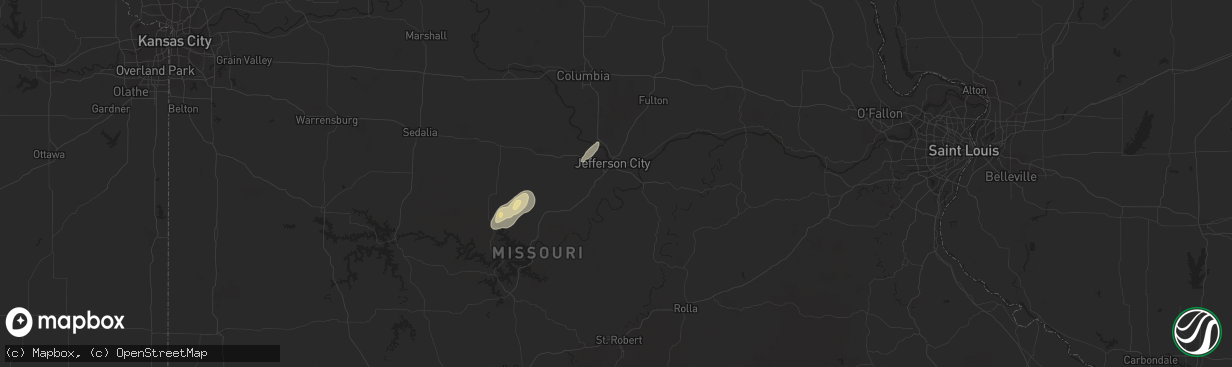 Hail map in Jefferson City, MO on June 28, 2021