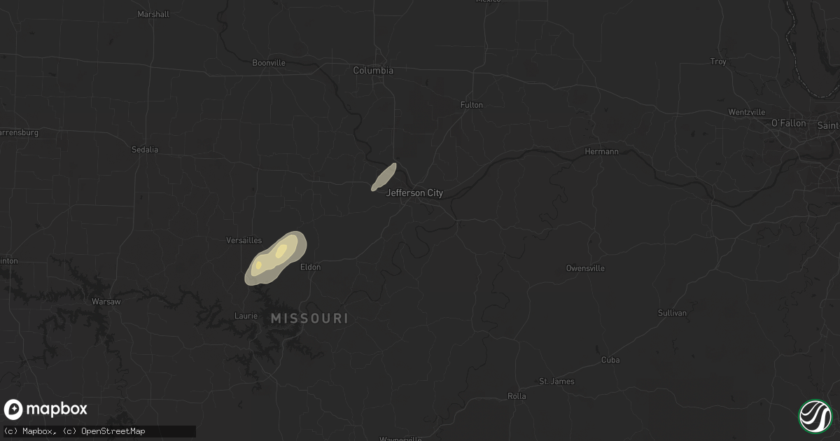 Hail map in Jefferson City, MO on June 28, 2021