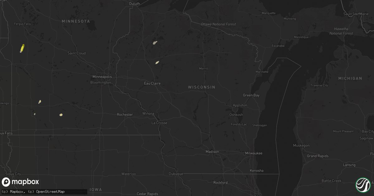 Hail map in Wisconsin on June 28, 2021
