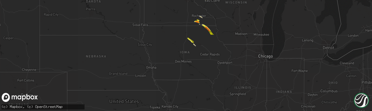 Hail map in Iowa on June 28, 2022