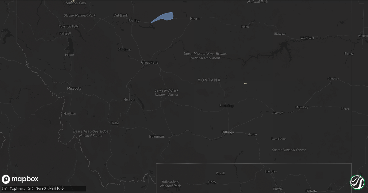 Hail map in Montana on June 28, 2022