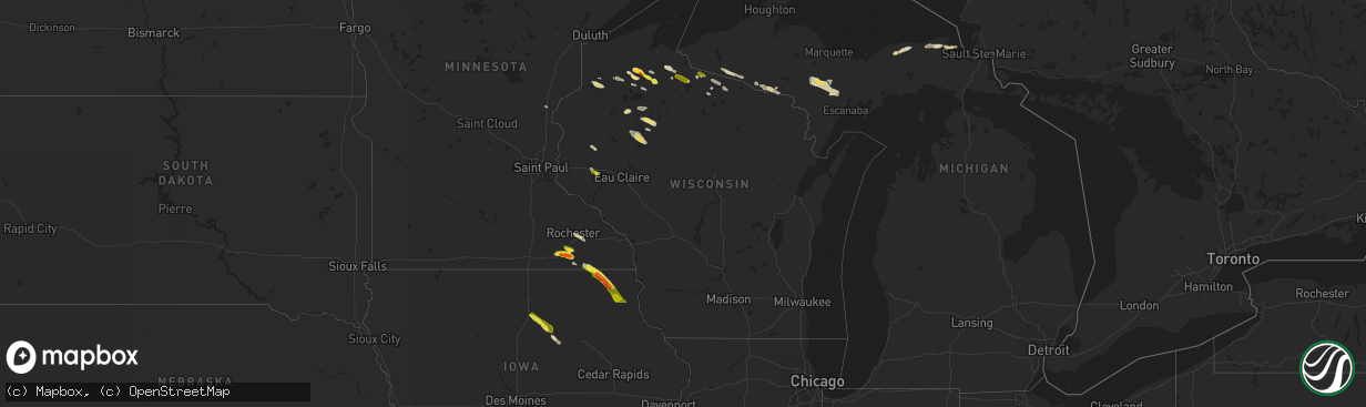 Hail map in Wisconsin on June 28, 2022