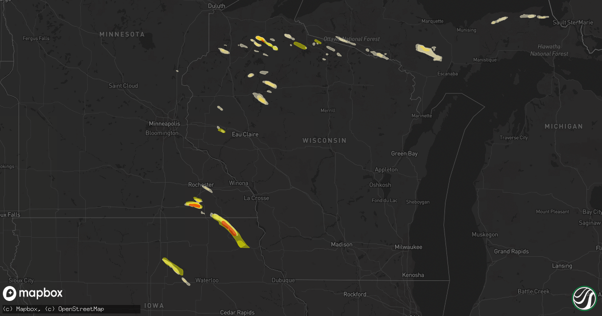 Hail map in Wisconsin on June 28, 2022