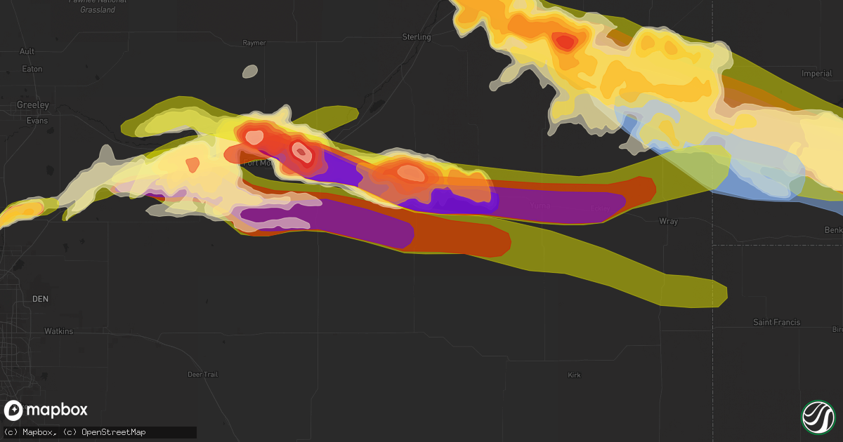 Hail map in Akron, CO on June 28, 2023