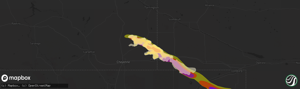 Hail map in Albin, WY on June 28, 2023