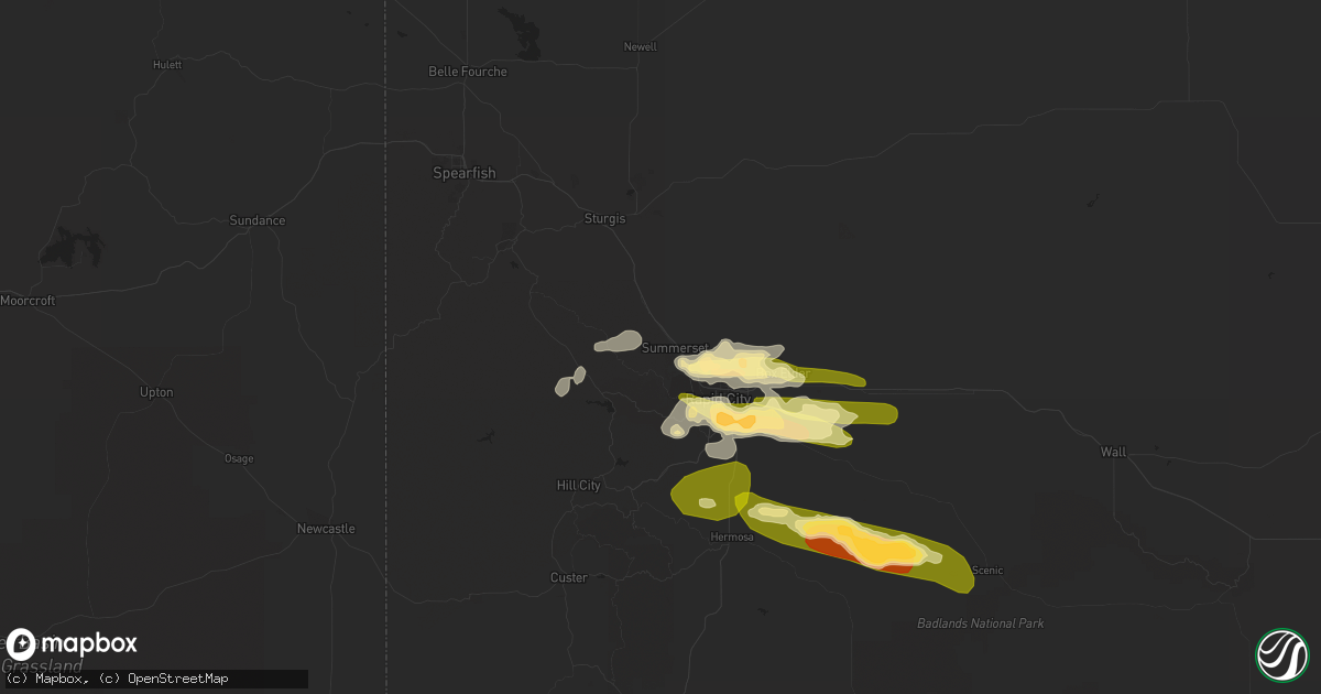 Hail map in Black Hawk, SD on June 28, 2023