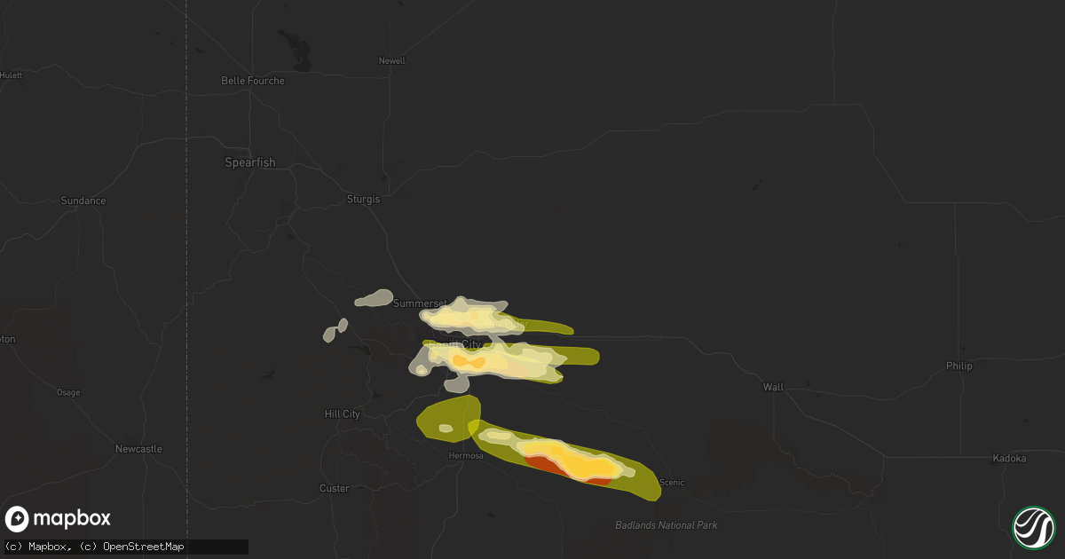 Hail map in Box Elder, SD on June 28, 2023