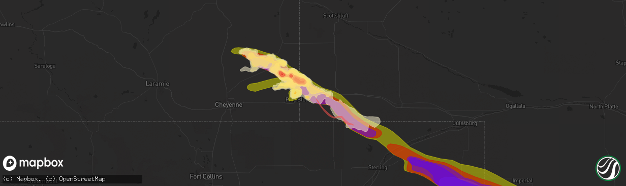 Hail map in Bushnell, NE on June 28, 2023