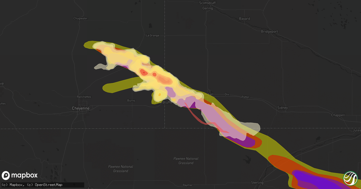 Hail map in Bushnell, NE on June 28, 2023