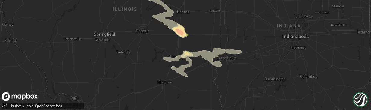 Hail map in Charleston, IL on June 28, 2023