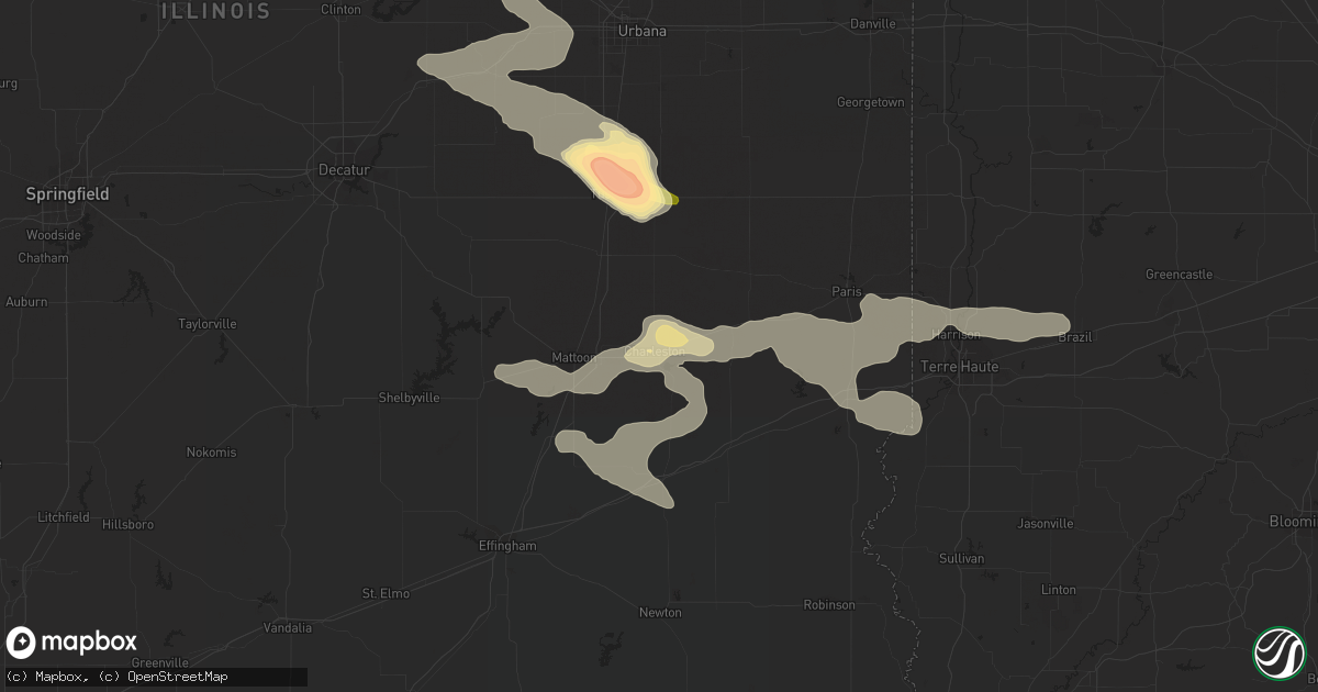 Hail map in Charleston, IL on June 28, 2023