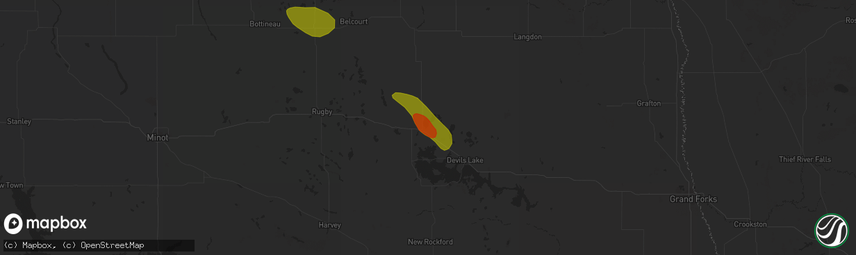Hail map in Churchs Ferry, ND on June 28, 2023