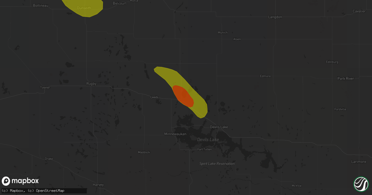 Hail map in Churchs Ferry, ND on June 28, 2023