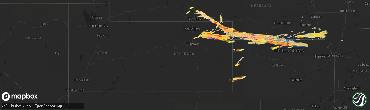 Hail map in Colorado on June 28, 2023