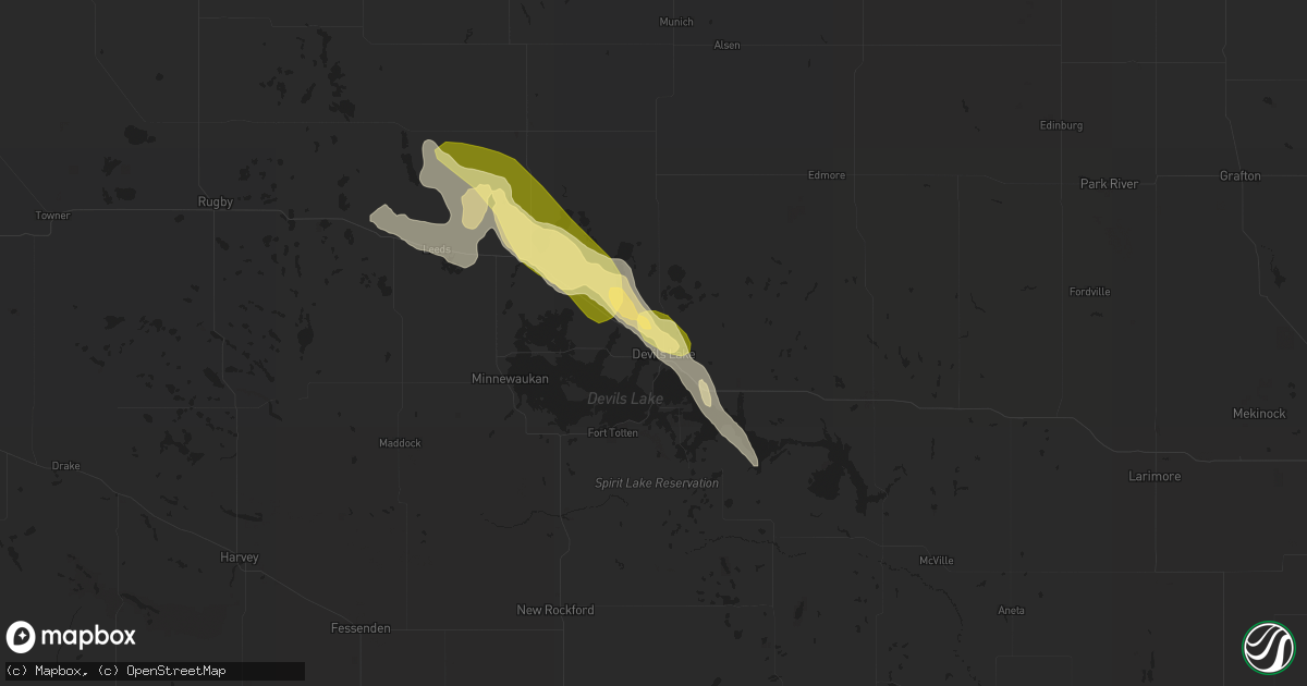 Hail map in Devils Lake, ND on June 28, 2023