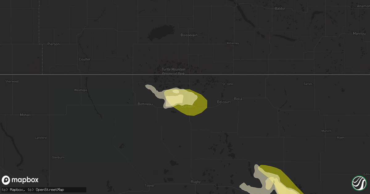 Hail map in Dunseith, ND on June 28, 2023