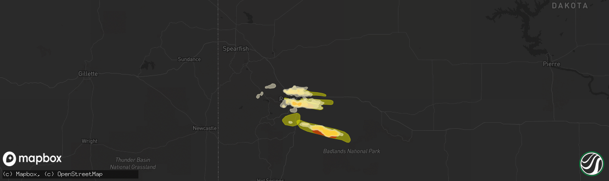 Hail map in Ellsworth Afb, SD on June 28, 2023